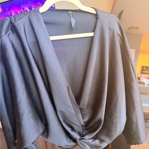 Renee C. Black Satin Twist-Front Blouse
